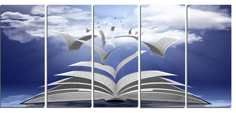 Book Pages Skyward, Abstract Canvas Art Print, 60"x28", 5 Panels