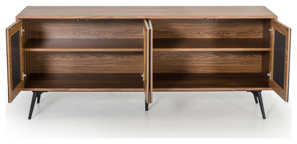 HomeRoots 30" Walnut Veneer Glass and Metal Buffet