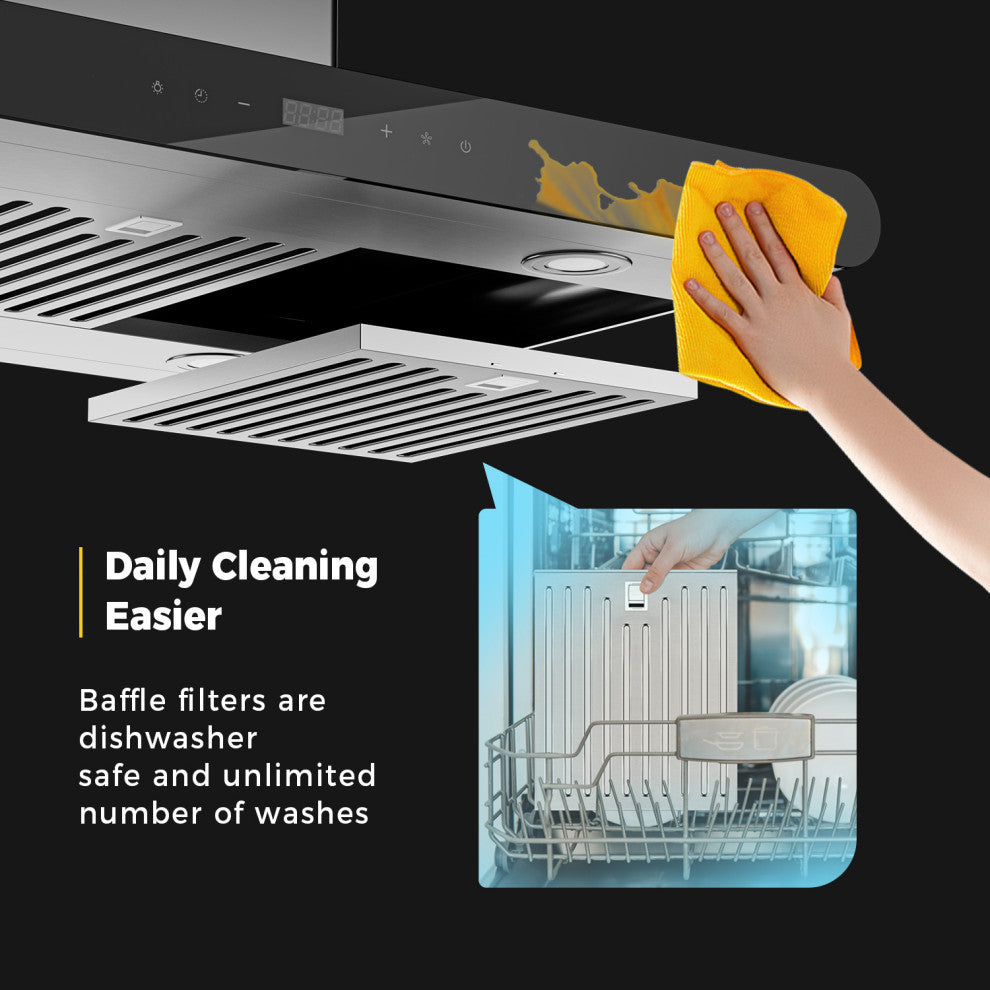 36 in. 400 CFM Island Range Hood Ducted Exhaust Kitchen Vent Tempered Glass