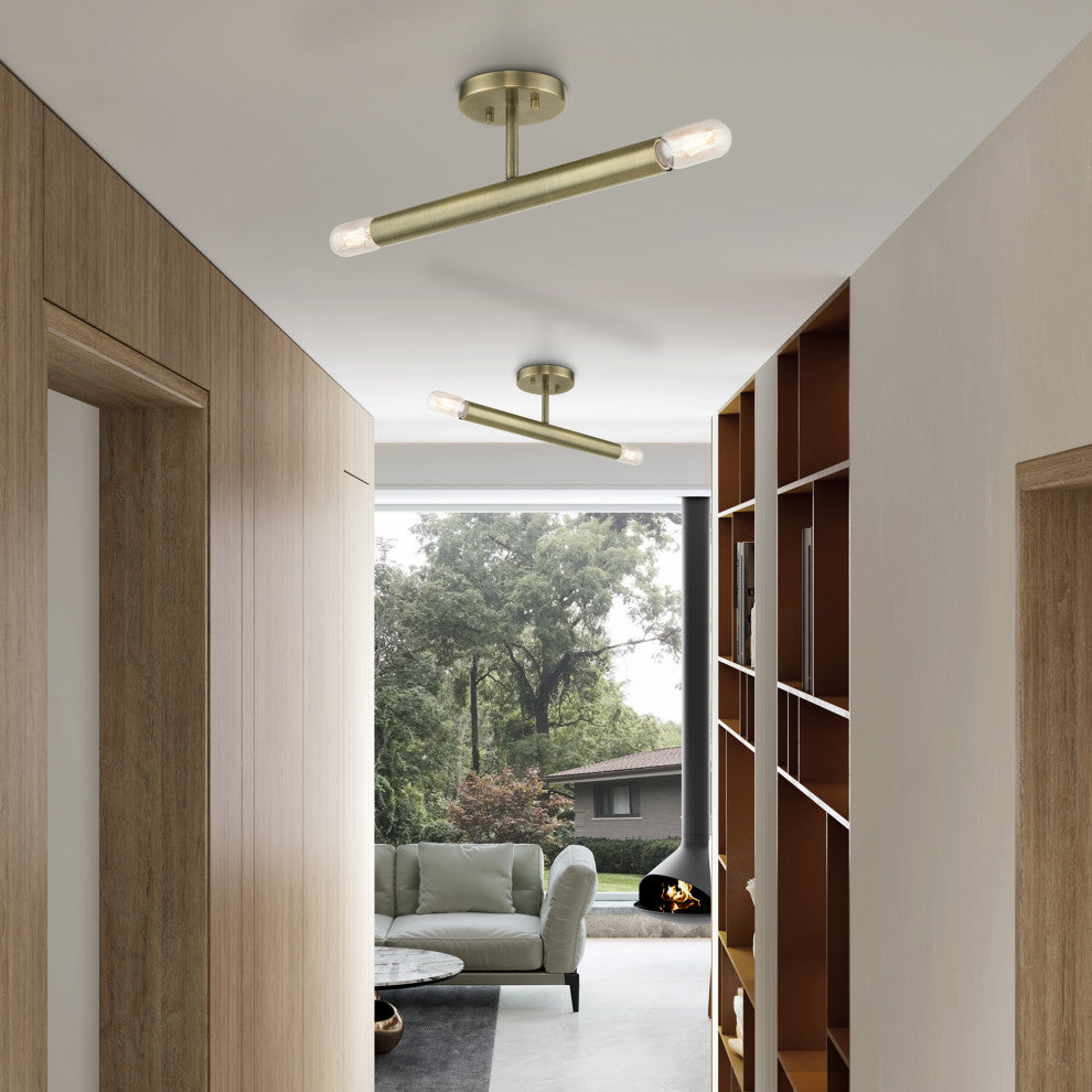 Copenhagen 2-Light Antique Brass Semi-Flush