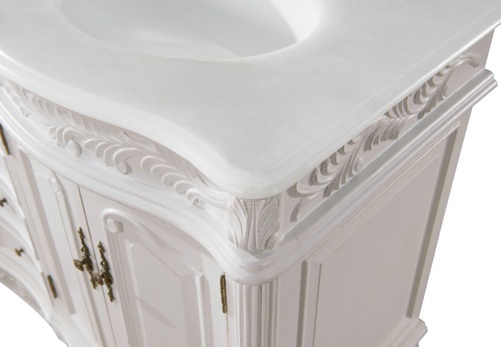 60" Double Bathroom Vanity, with Ivory White Engineered Marble in Antique White