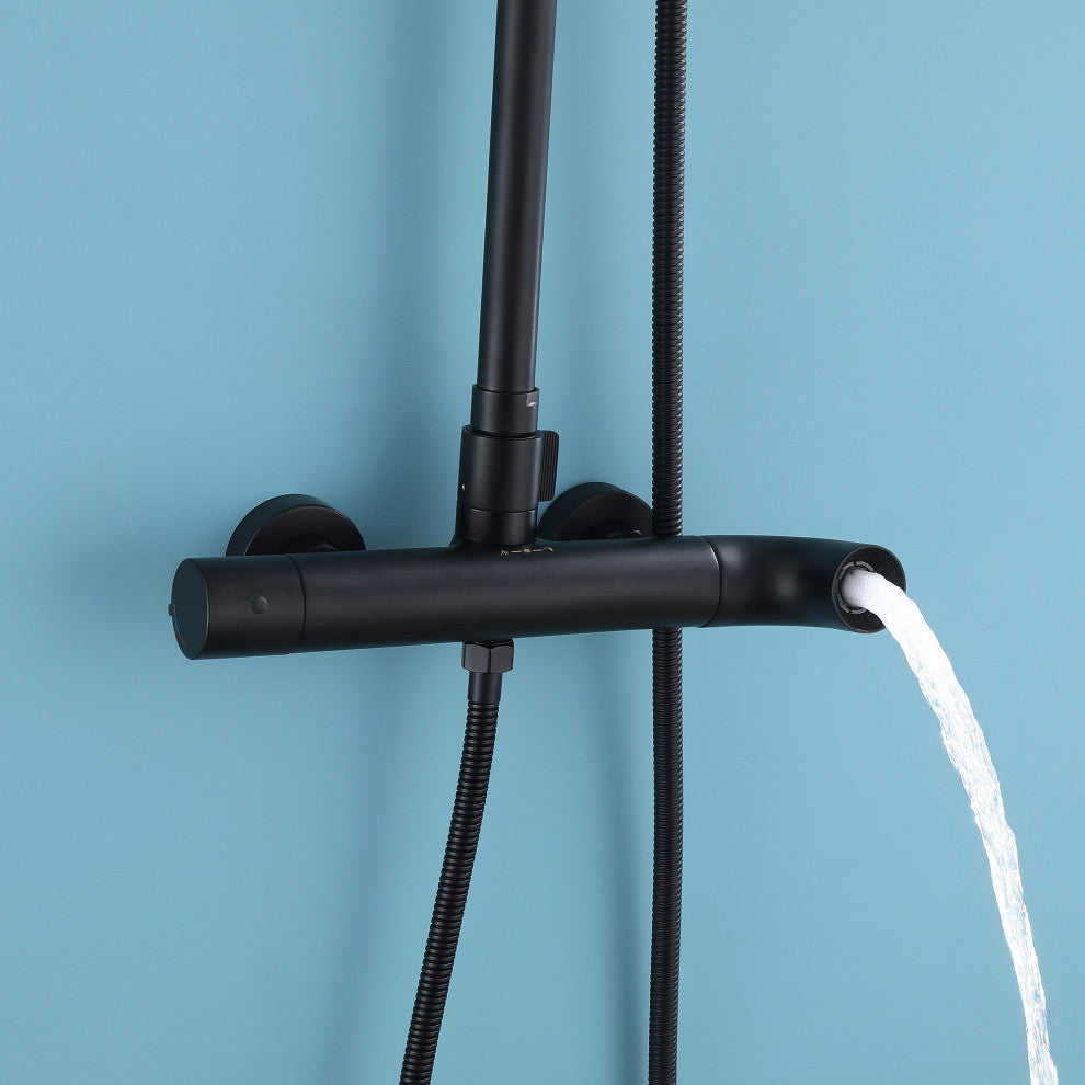 Exposed Shower System with Handheld Shower & Bathtub Spout, Matte Black