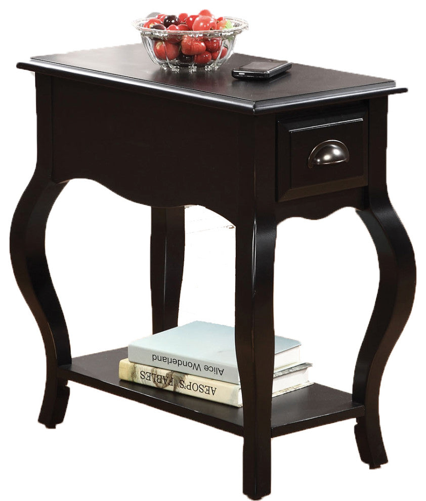 Side Table, Black Rubber Wood, Cherry Venee Black