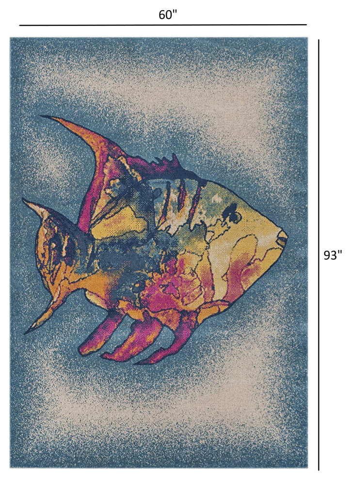 5" x 8" Blue Coral Fish Indoor Outdoor Scatter Rug