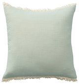 Cream/ Beige Solid Fringed Organic Turkish Cotton Throw Pillow, Green