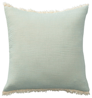 Cream/ Beige Solid Fringed Organic Turkish Cotton Throw Pillow, Green
