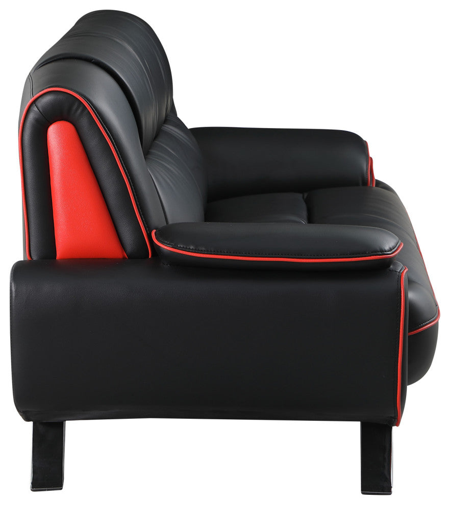 115" Sleek Black Leather Sofa Set