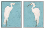 Nautical Heron Casual Coastal Bird Distressed Blue Painting, 2pc, each 16 x 20