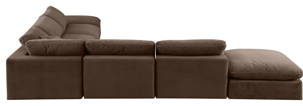 Comfy Upholstered L-Shaped Modular Sectional, Brown, 7-Piece: 4 Armless Chair, 1 Corner Chair, 2 Ottoman, Velvet