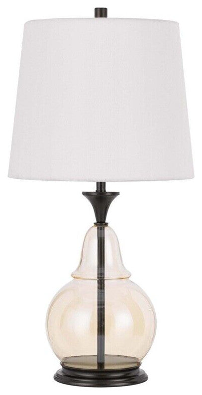 Benzara BM241836 Table Lamp With Metal and Glass Jar Base, White and Bronze