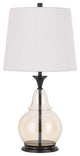Benzara BM241836 Table Lamp With Metal and Glass Jar Base, White and Bronze