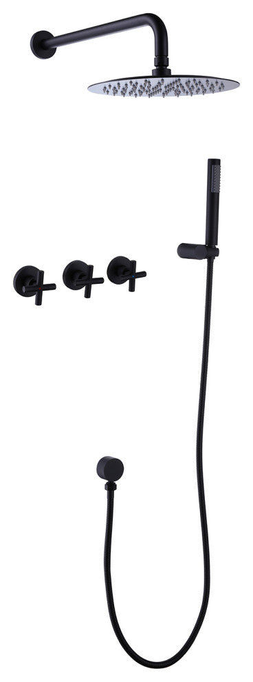 Luxury Wall Mounted Complete Shower System with Rough-in Valve, Matte Black