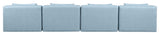 Cube Upholstered Modular Sofa, Light Blue, 4-Piece: 4 Armless Chair, Vegan Leather