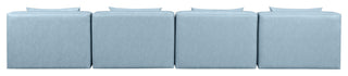 Cube Upholstered Modular Sofa, Light Blue, 4-Piece: 4 Armless Chair, Vegan Leather