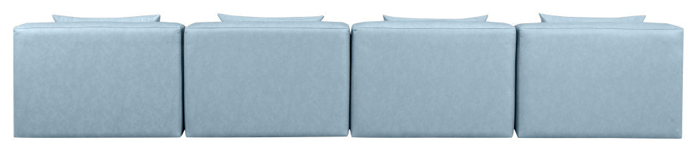 Cube Upholstered Modular Sofa, Light Blue, 4-Piece: 4 Armless Chair, Vegan Leather