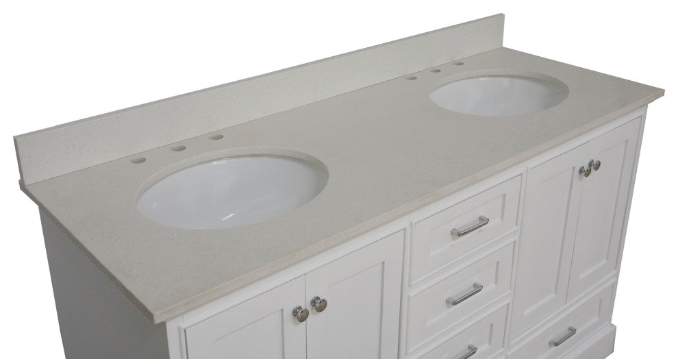 Harper 60" Bathroom Vanity, White, Quartz, Double