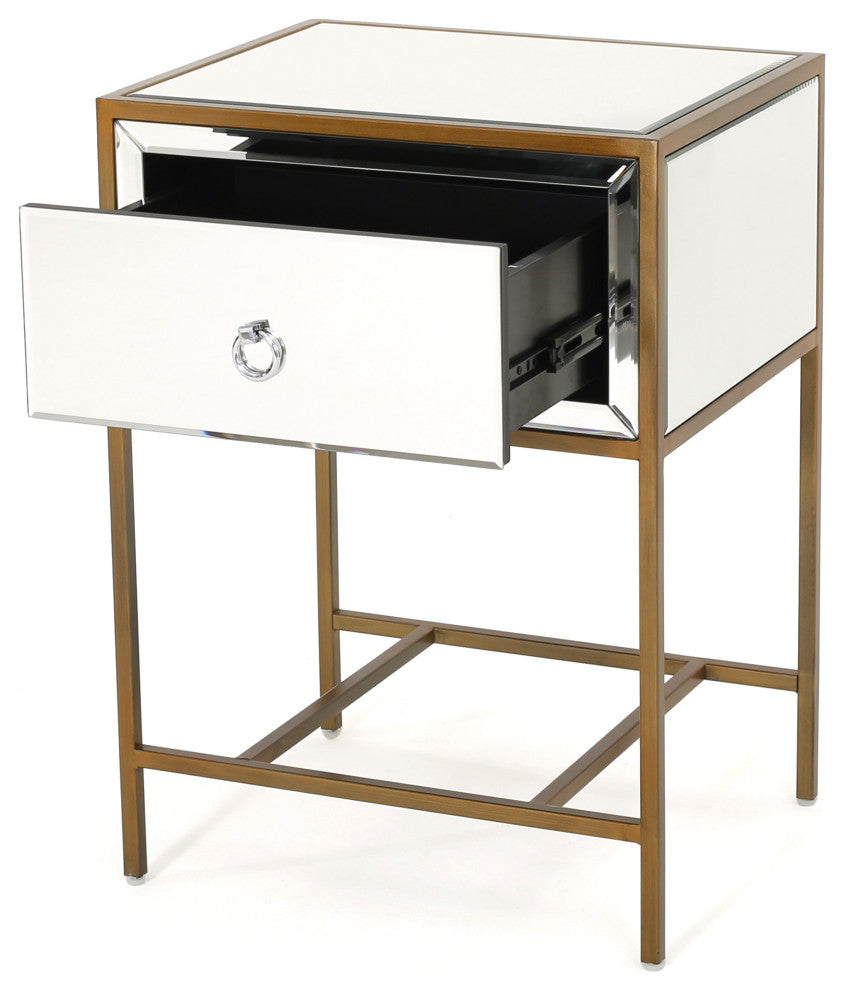 GDF Studio Essa Mirrored Gold Single Drawer Side Table