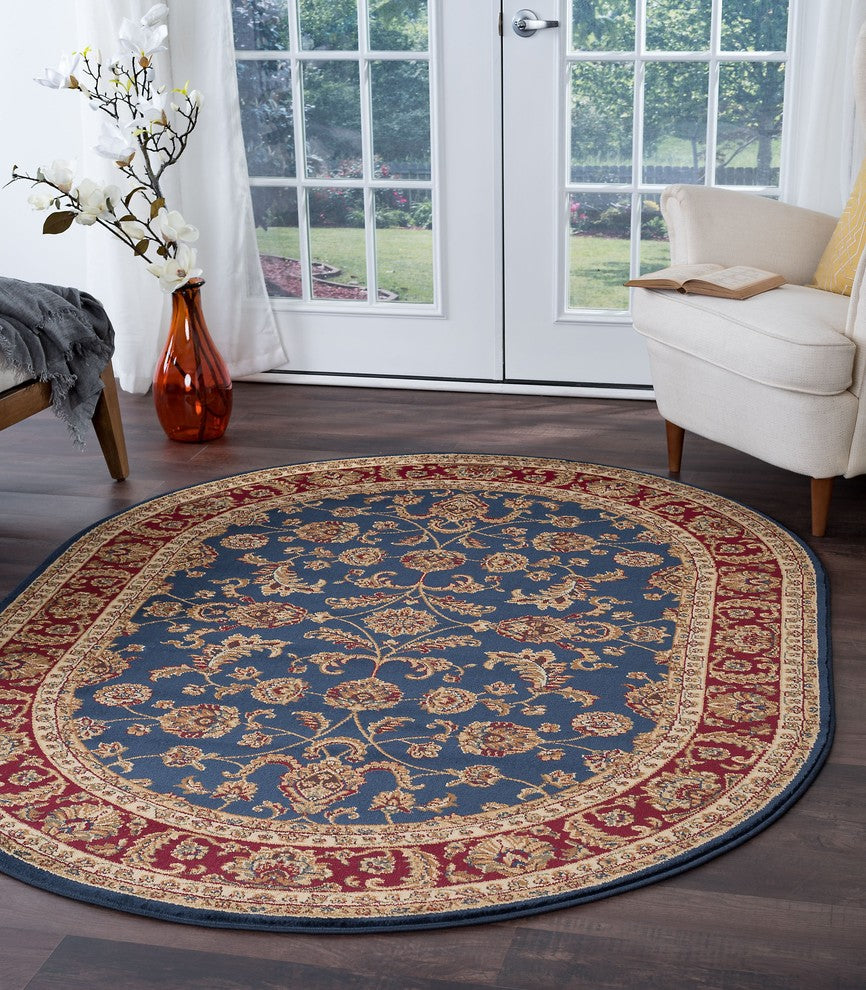 Sariya Transitional Oriental Navy Oval Area Rug, 5' x 7' Oval