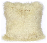 Genuine Mongolian Sheepskin Throw Pillow with Insert (16+ Colors), OffWhite