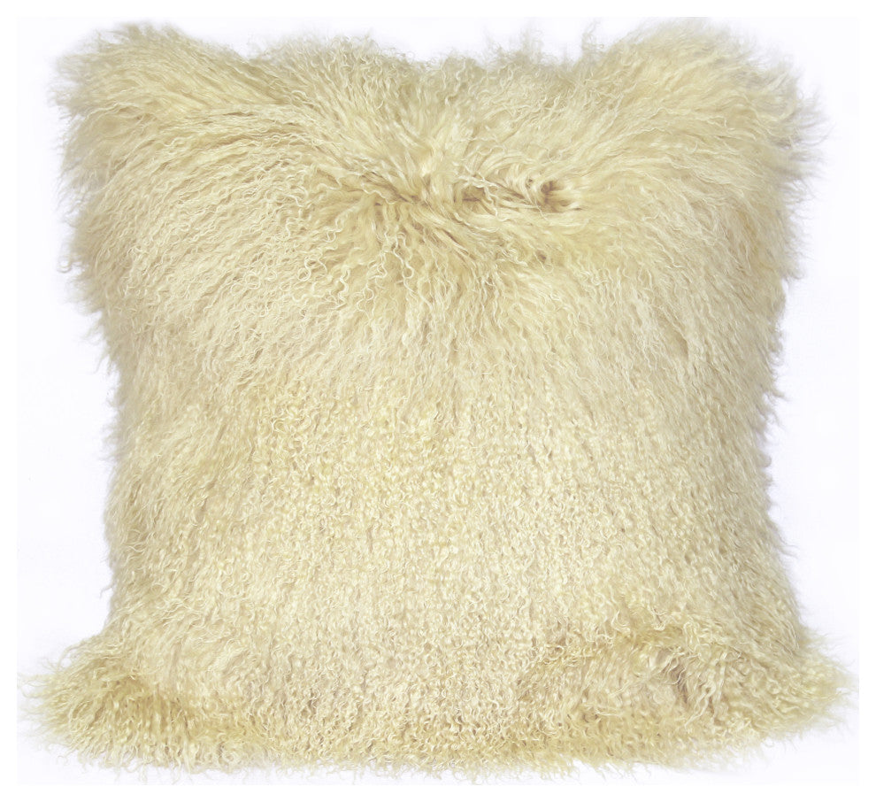 Genuine Mongolian Sheepskin Throw Pillow with Insert (16+ Colors), OffWhite