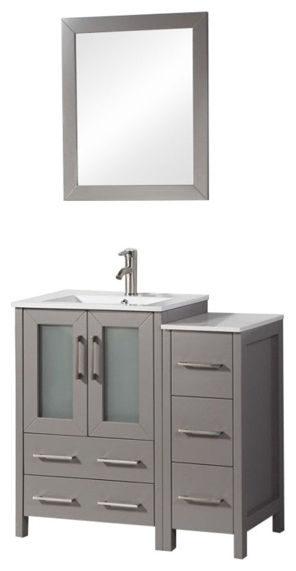 Vanity Art Vanity Set With Ceramic Top, 36", Gray, Standard Mirror