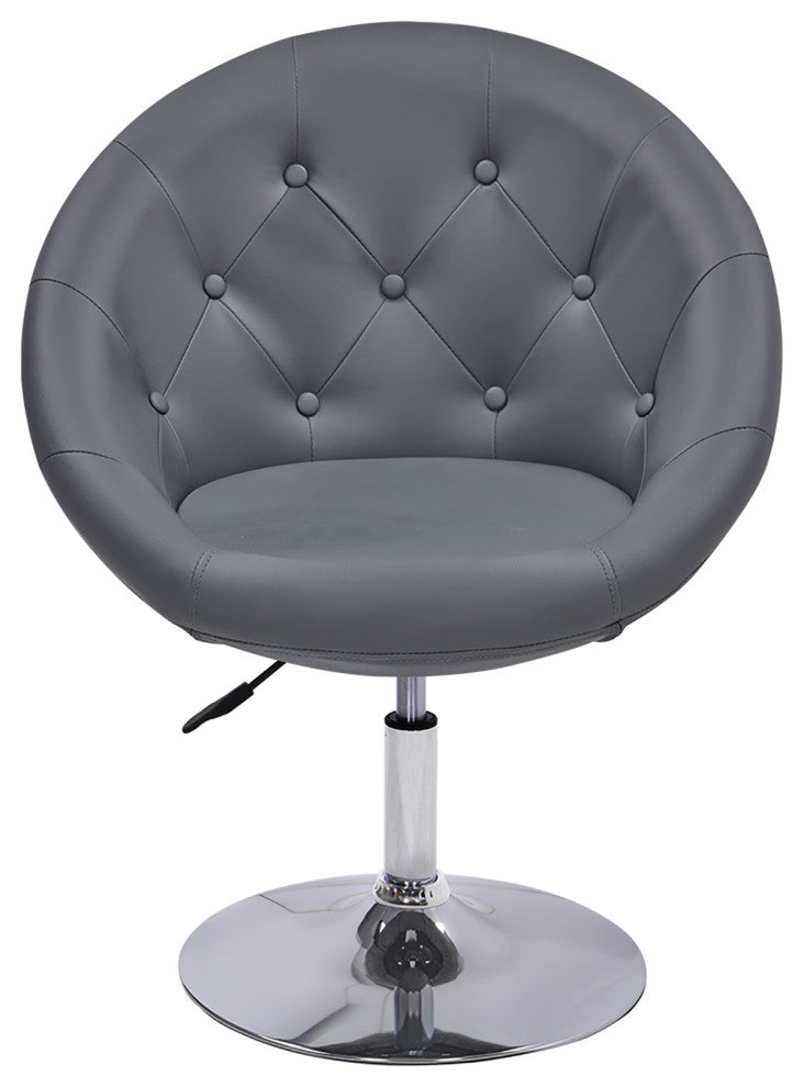 Button Tufted Swivel PU Leather Papasan Chair, Grey