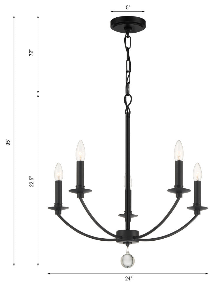 Crystorama Lighting Group MIL-8005 Mila 5 Light 23"W Taper Candle - Black