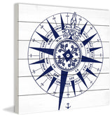 "Blue Compass" Painting Print on White Wood
