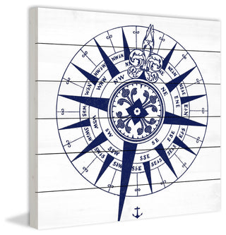 "Blue Compass" Painting Print on White Wood