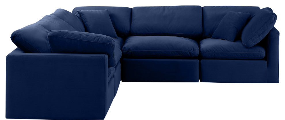 Indulge Upholstered Modular L-Shaped Sectional, Navy, 5-Piece: 2 Armless Chair, 3 Corner Chair, Down Stuffed Velvet