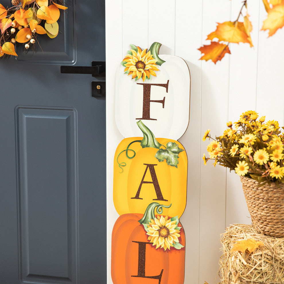 42"H Fall Wood Stacked Pumpkin Porch Decor