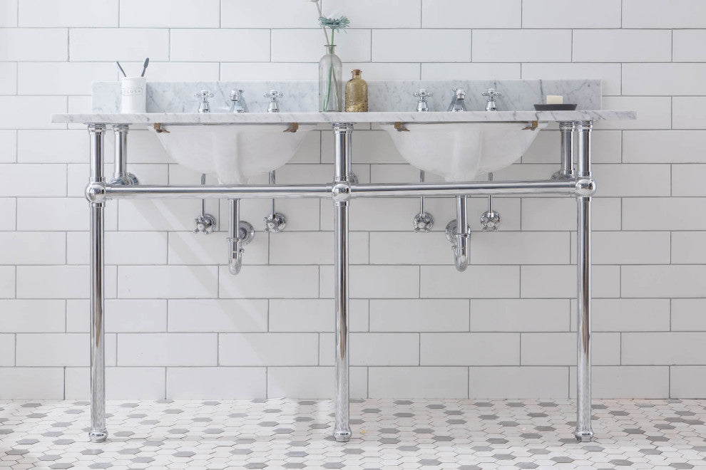 Embassy 60" Wide Double Wash Stand, P-Trap, Countertop With Basin, Faucet