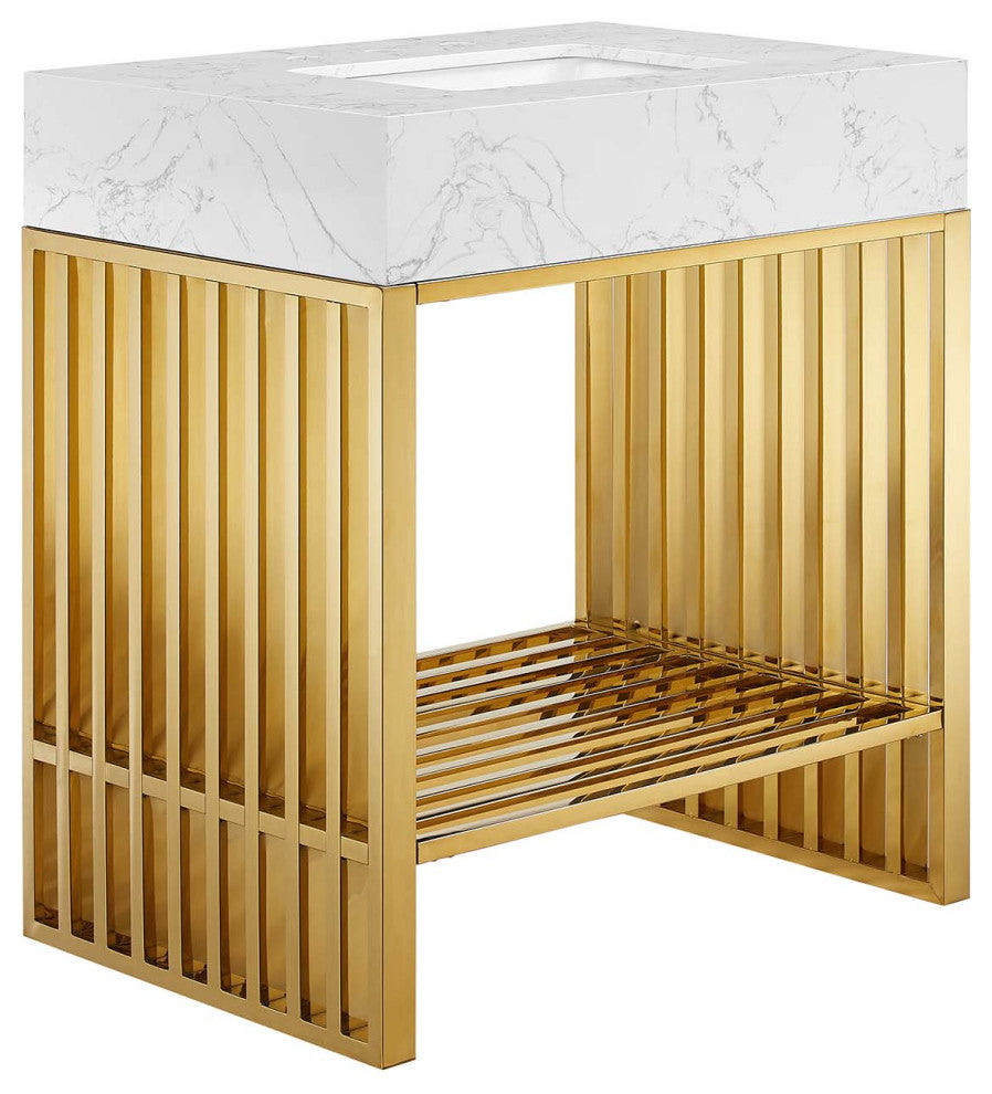 Gridiron 30" Bathroom Vanity, White Gold