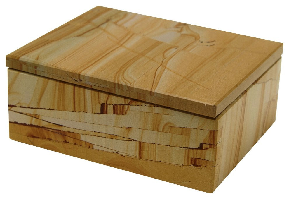 Asteria Collection Black Zebra Marble 5" Rectangular Keepsake Box, Teak Stone