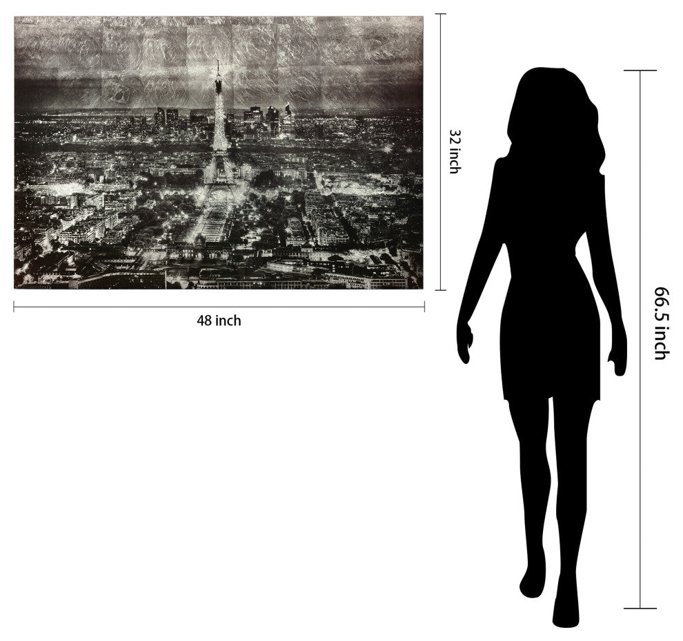 "Paris at Night" Reverse Printed on Tempered Glass With Silver Leaf Wall Art