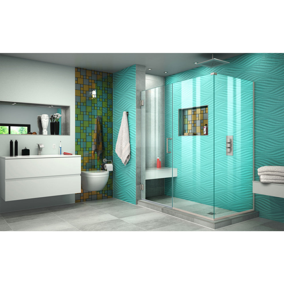Unidoor Plus 46"x30-3/8"x72" Shower Enclosure, Brushed Nickel Finish