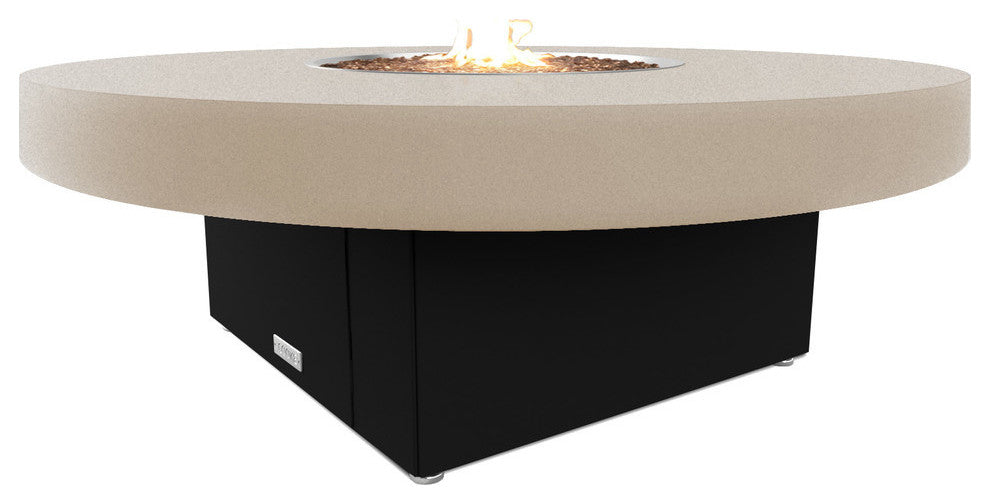 Circular Fire Pit Table, 48 D, Propane, Beige Powdercoat Top, Black
