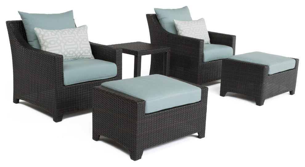 Deco 5 Piece Sunbrella Outdoor Club Chair and Ottoman Set, Spa Blue