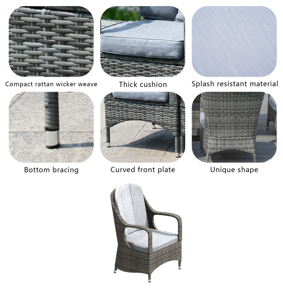 Patio Propane Fire Pit Table with Cushioned Wicker Chairs, Square