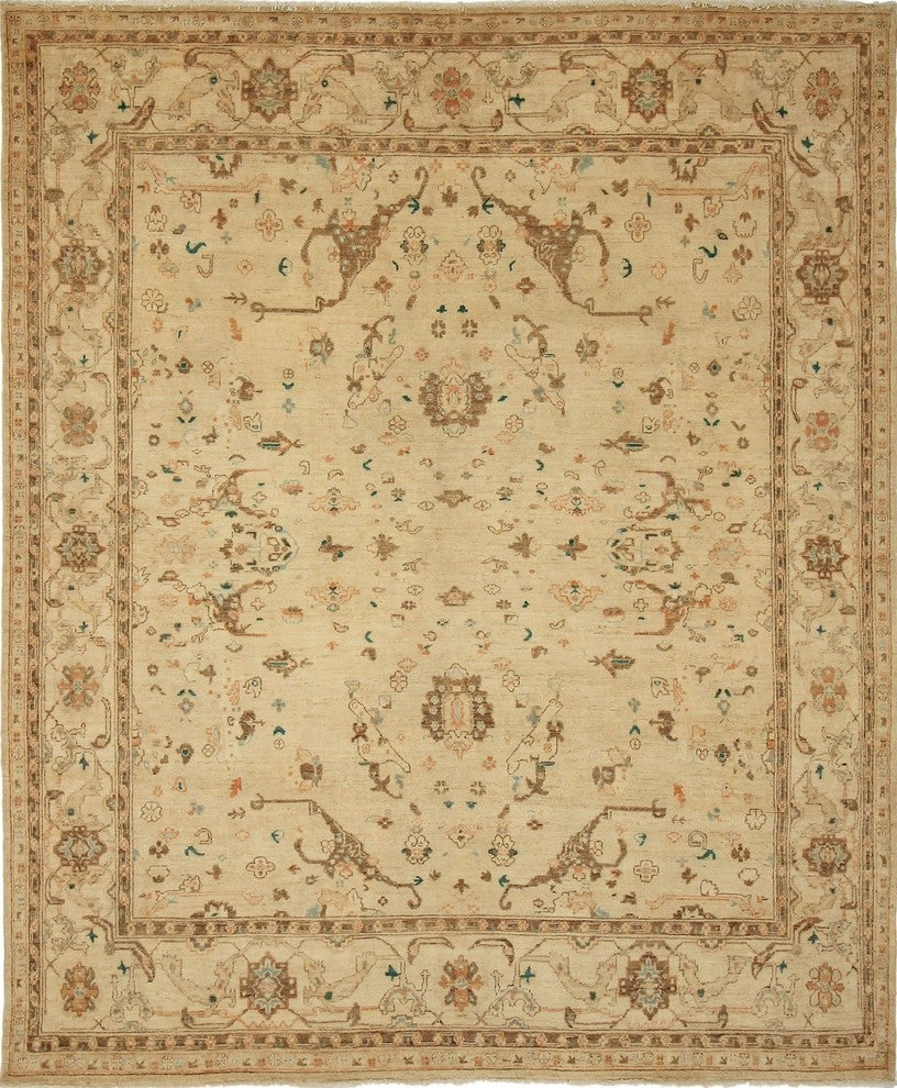 Peshawar Grover Beige Hand-Knotted Rug, 7'11x9'5