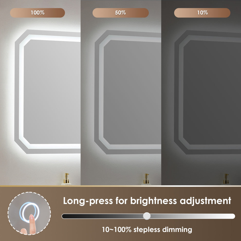 Luma Octogan Frameless LED Bathroom Vanity Mirror, 24"
