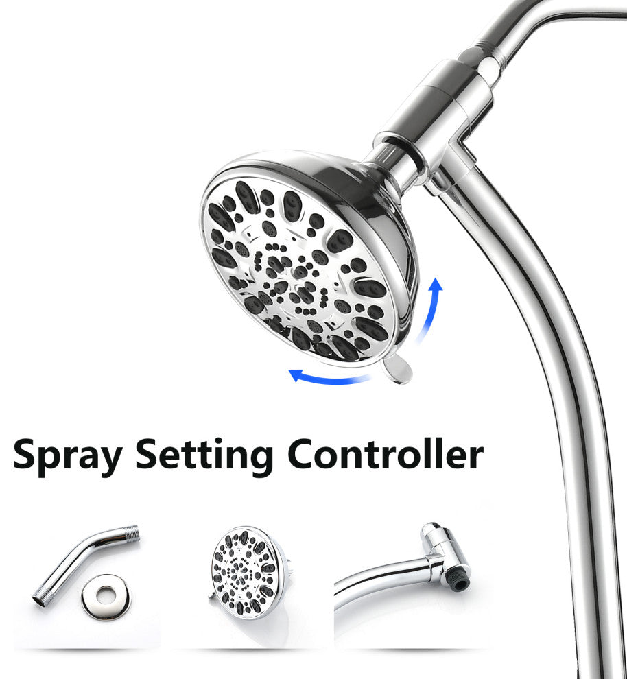 7 Spray Patterns Dual Shower Head with Slide Bar, Polished Chrome