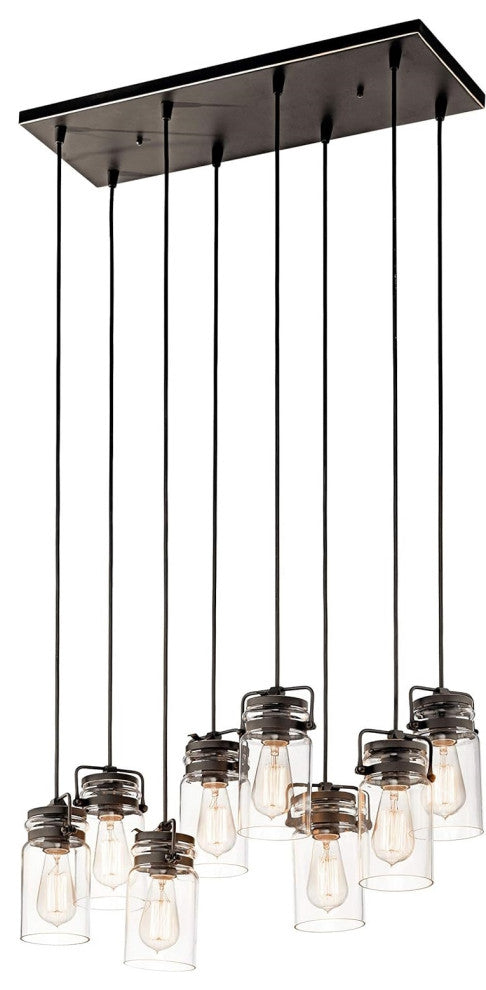 Farmhouse 8-Light Linear Chandelier, 25.5" in Olde Bronze with Clear Glass