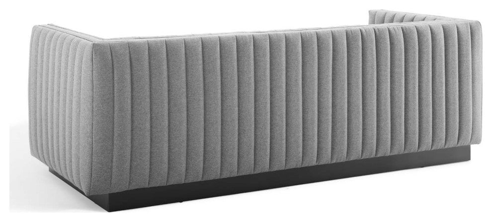 Tufted Sofa, Fabric, Gray, Modern, Living Lounge Hotel Lobby Hospitality