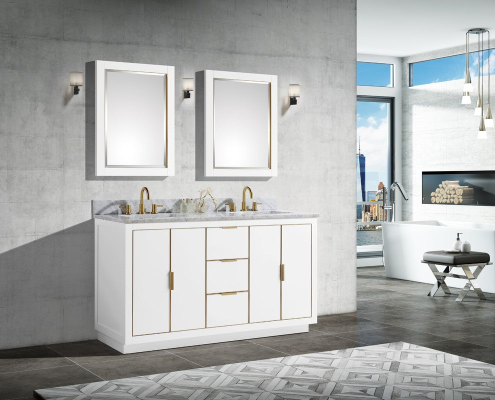 Avanity Austen 60" Vanity Only, Twilight Gray With Gold Trim, White With Matte Gold Hardware
