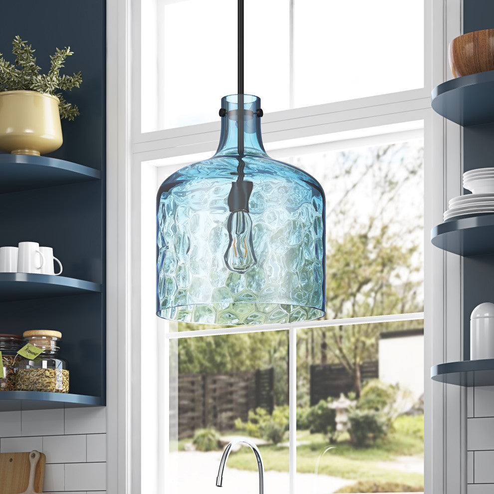 Modern Clear Water Glass Jar Pendant Light For Over Dining Room Table, Blue