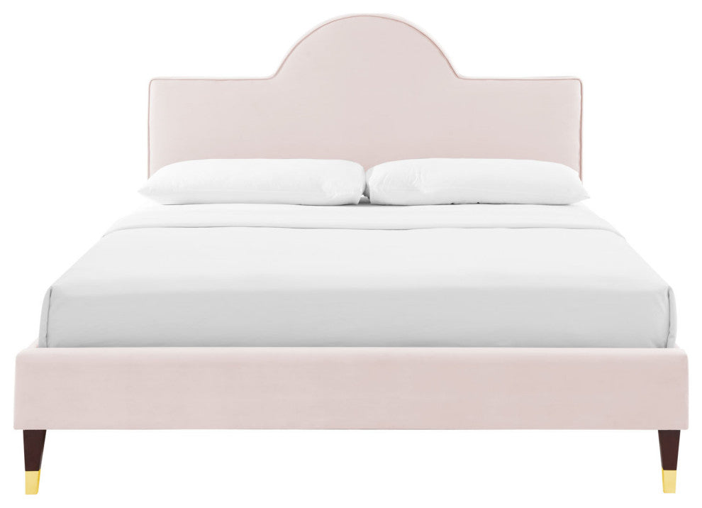 Platform Bed Frame, Queen Size, Pink, Velvet, Modern, Bedroom Guest Suite