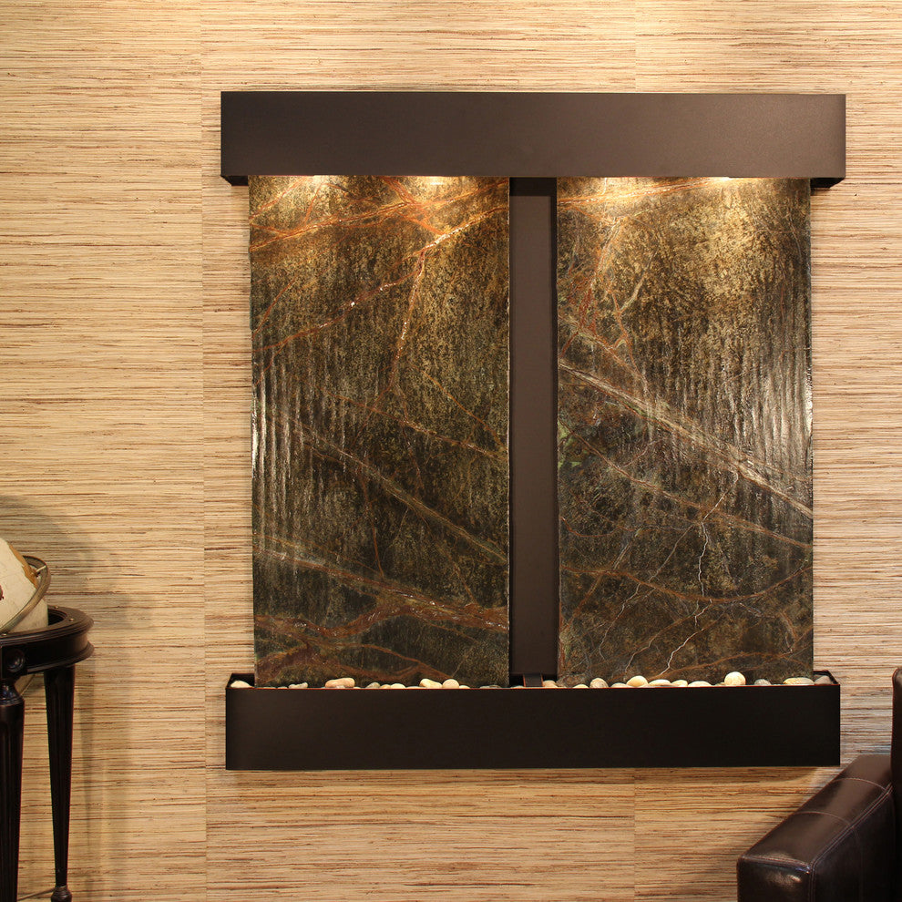 Aspen Falls Water Fountain, Green Marble, Blackened Copper, Square