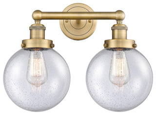 Edison Large Beacon 2-Light 16" Vanity Light, Brushed Brass Finish, Seedy Shade