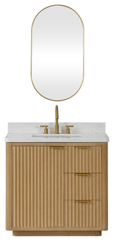 Vinnova Cadiz Bath Vanity, Composite Stone Top, Washed Ash Grey, 36